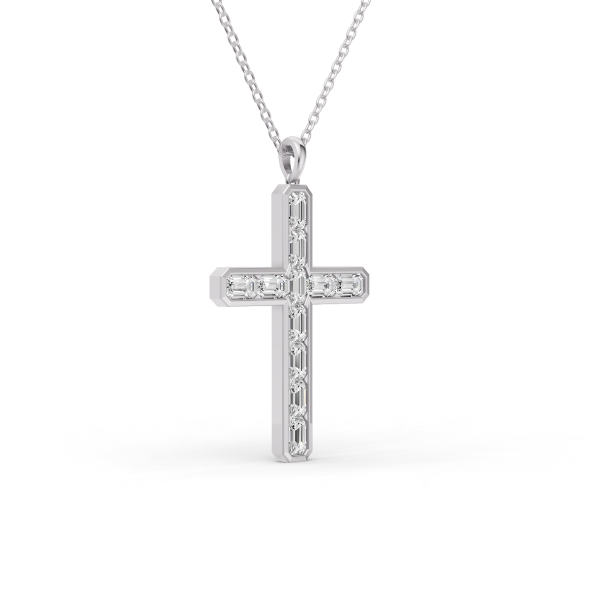 Emerald Cut Lab Grown Diamond Cross Pendant Bezel Setting