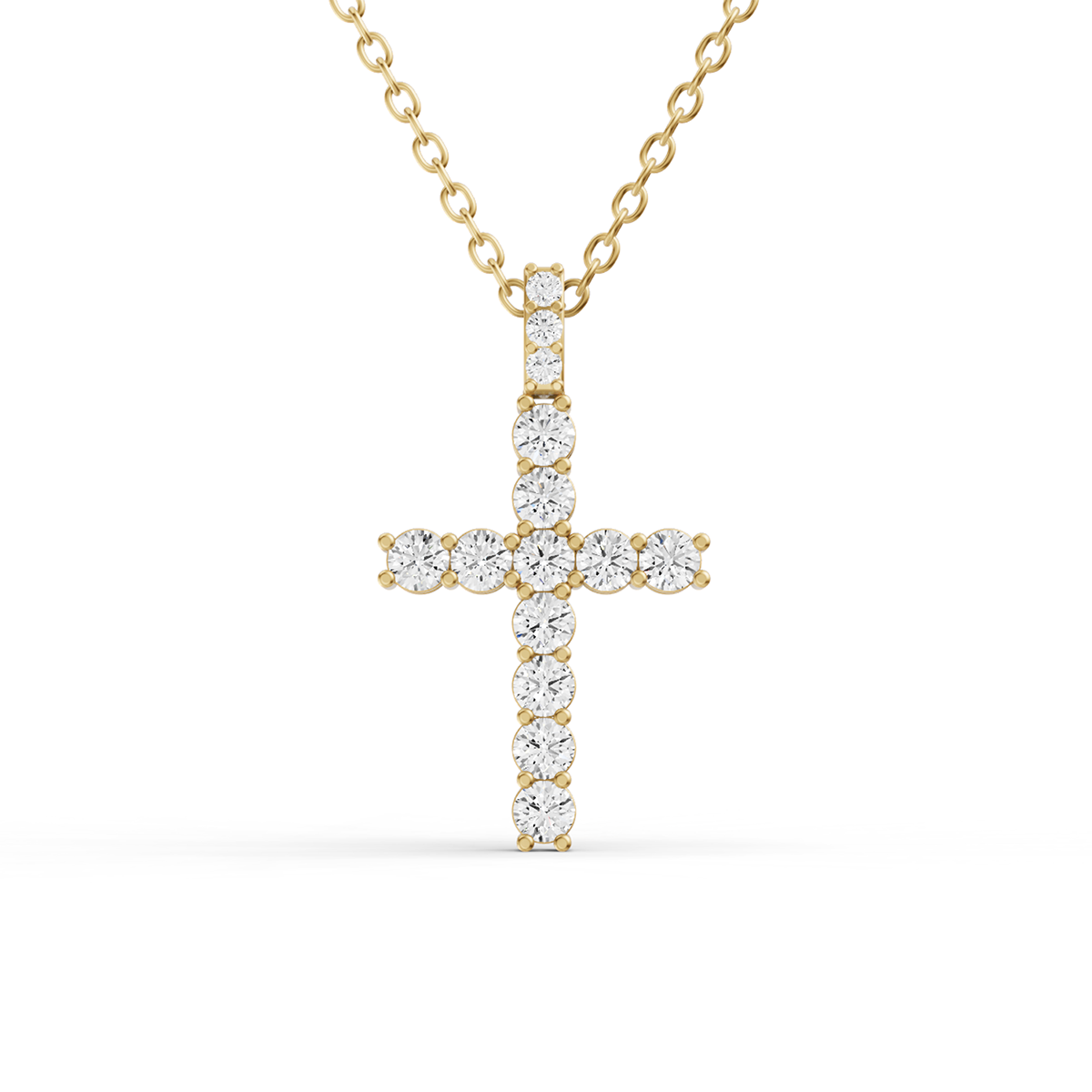 Round Lab Grown Diamond Cross Pendant 11 Stone with Single Bail