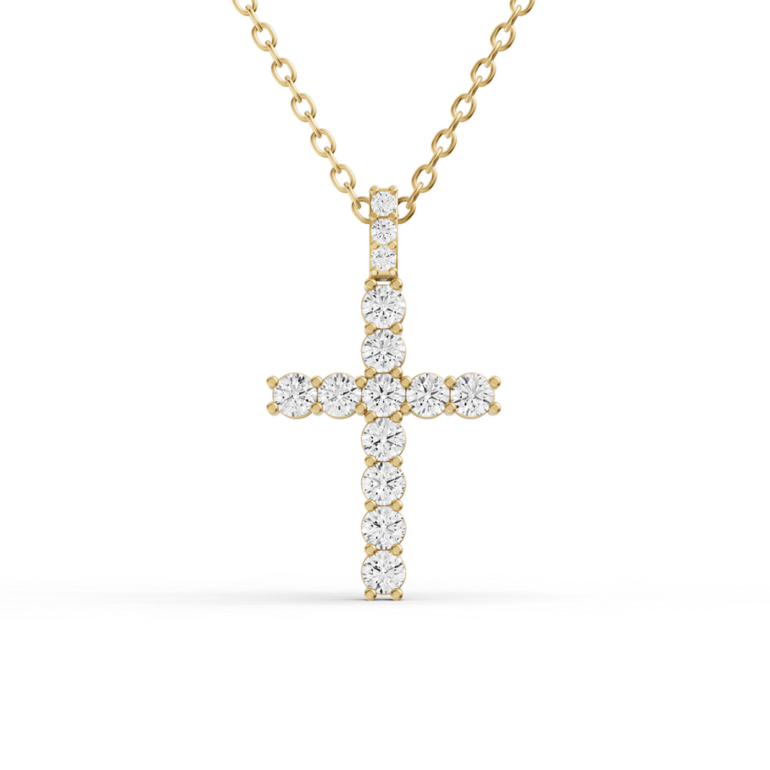 Round Lab Grown Diamond Cross Pendant 11 Stone with Single Bail