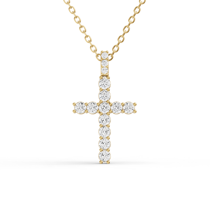 Round Lab Grown Diamond Cross Pendant 11 Stone with Single Bail