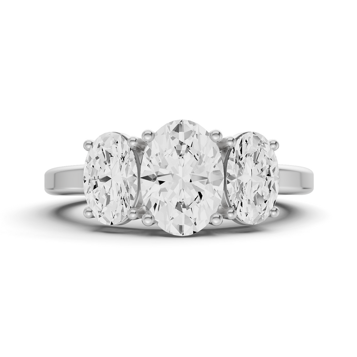TW Oval Lab Grown 3 Stone Basket Setting Ring - 14K White Gold