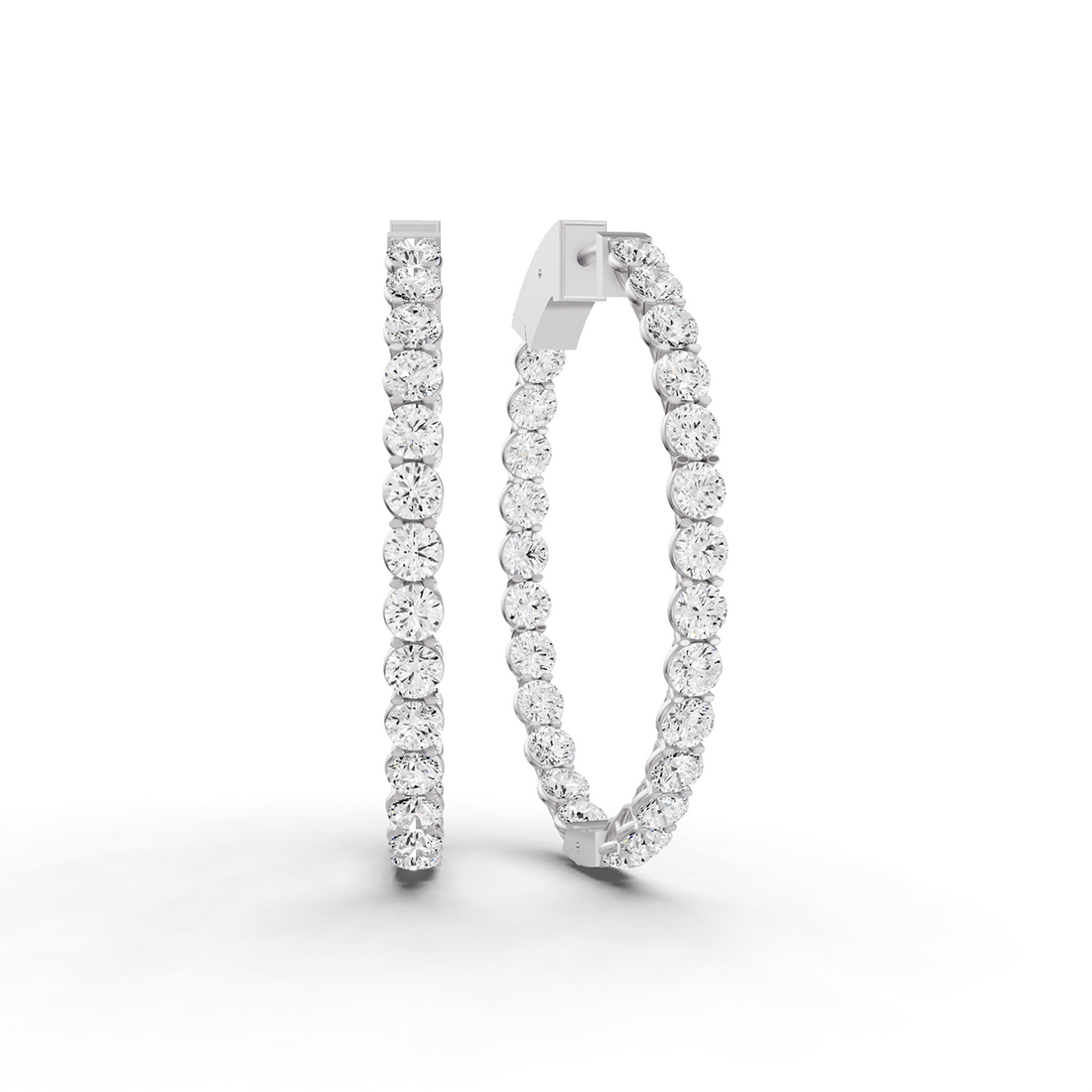 Lucida Setting Oval Shape Diamond Hoop Earrings
