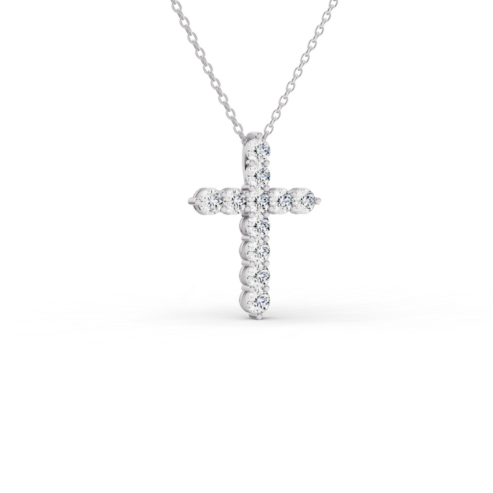 Round Lab Grown Diamond 11 Stone Cross Pendant