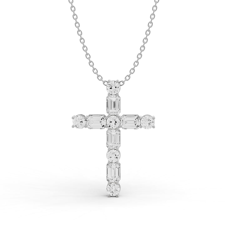 Round & Emerald Diamond Pendent in 14K WG
