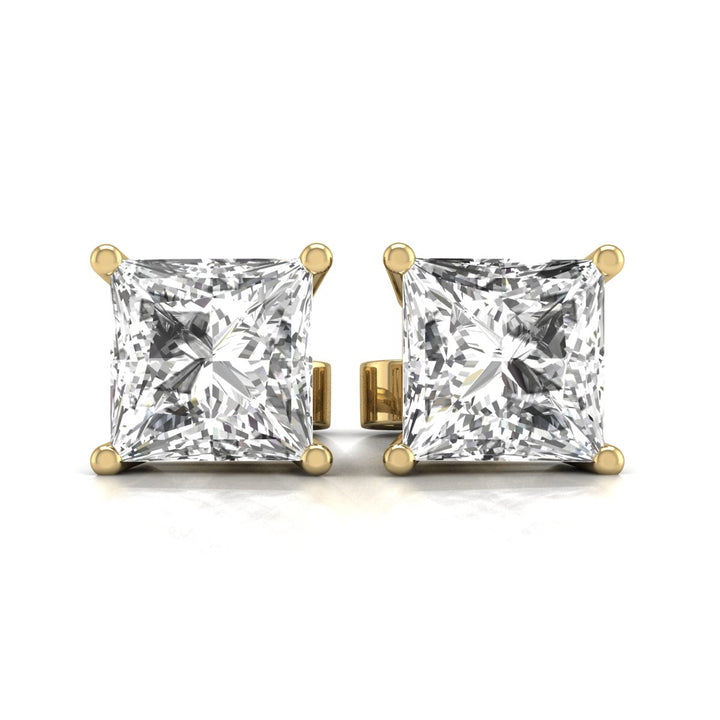 Princess Cut Lab Grown Diamond Solitaire Stud Earrings with Basket Setting Pushbacks