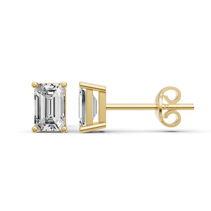 Lab Grown Emerald Shape Diamond Solitaire Earrings with Prong Setting