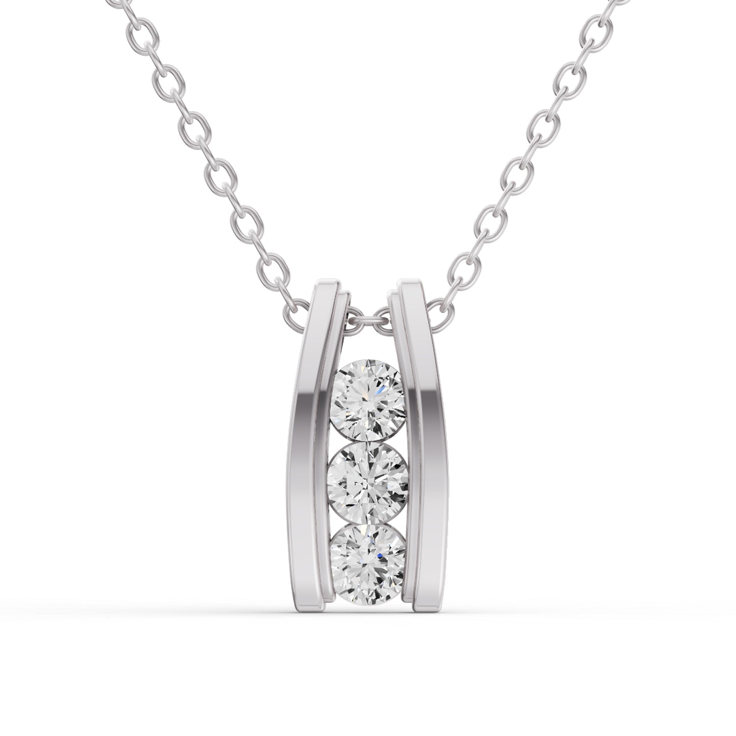 Round Lab Grown Diamond Three Stone Ladder Pendant With Channel Setting
