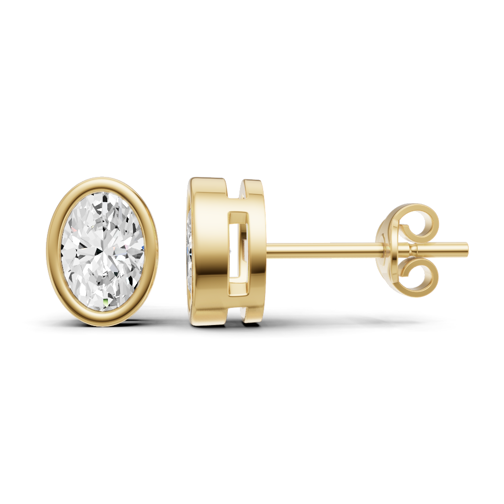 Lab Grown Oval Shape Diamond Solitaire Earrings with Bezel Setting