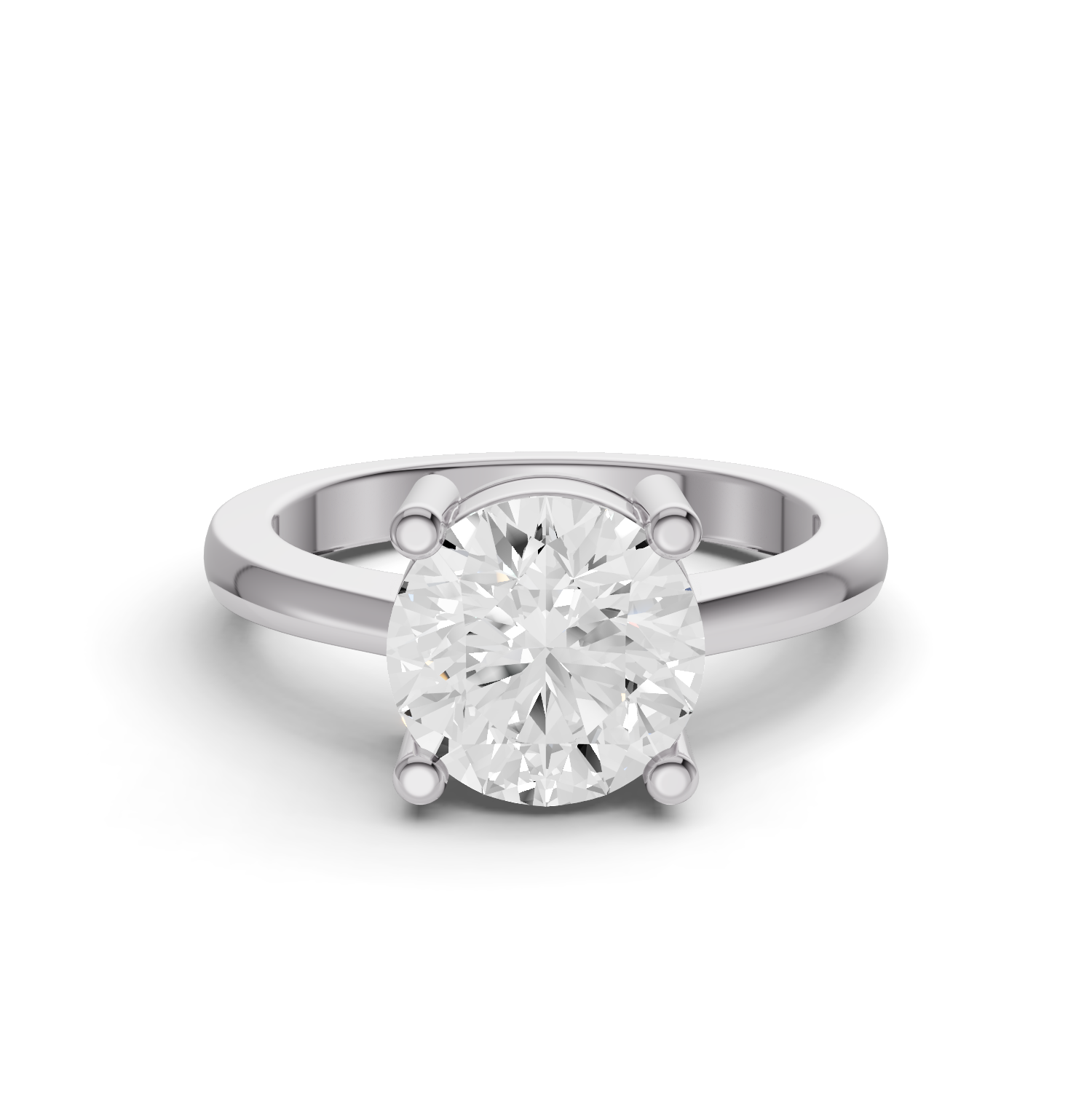 Round Cut Lab Grown Diamond Basket Regular Shank Solitaire Ring - 14K White Gold