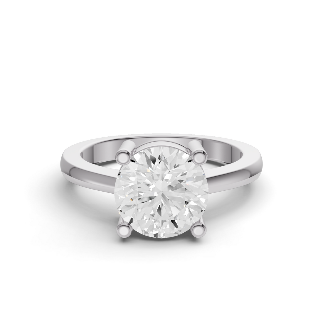 Round Cut Lab Grown Diamond Basket Regular Shank Solitaire Ring - 14K White Gold