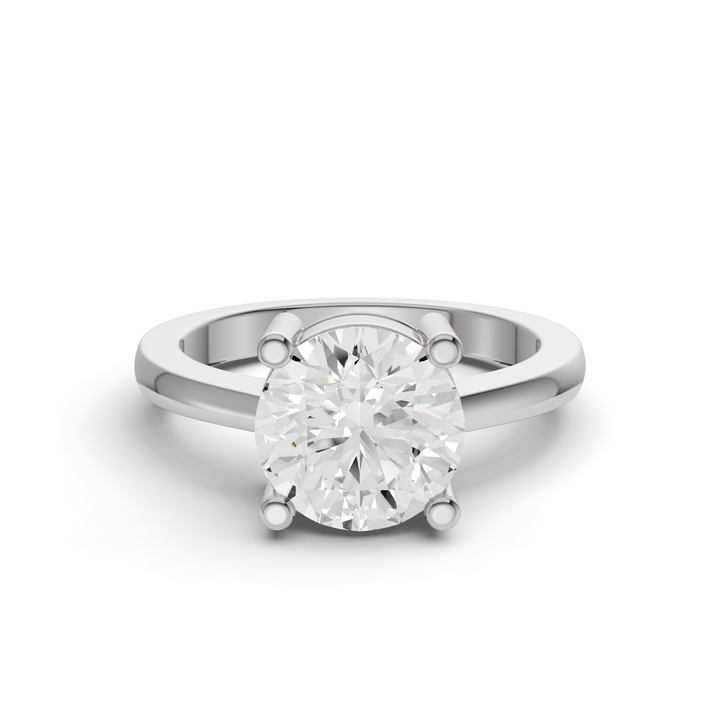 Round Cut Lab Grown Diamond Basket Regular Shank Solitaire Ring - 14K White Gold