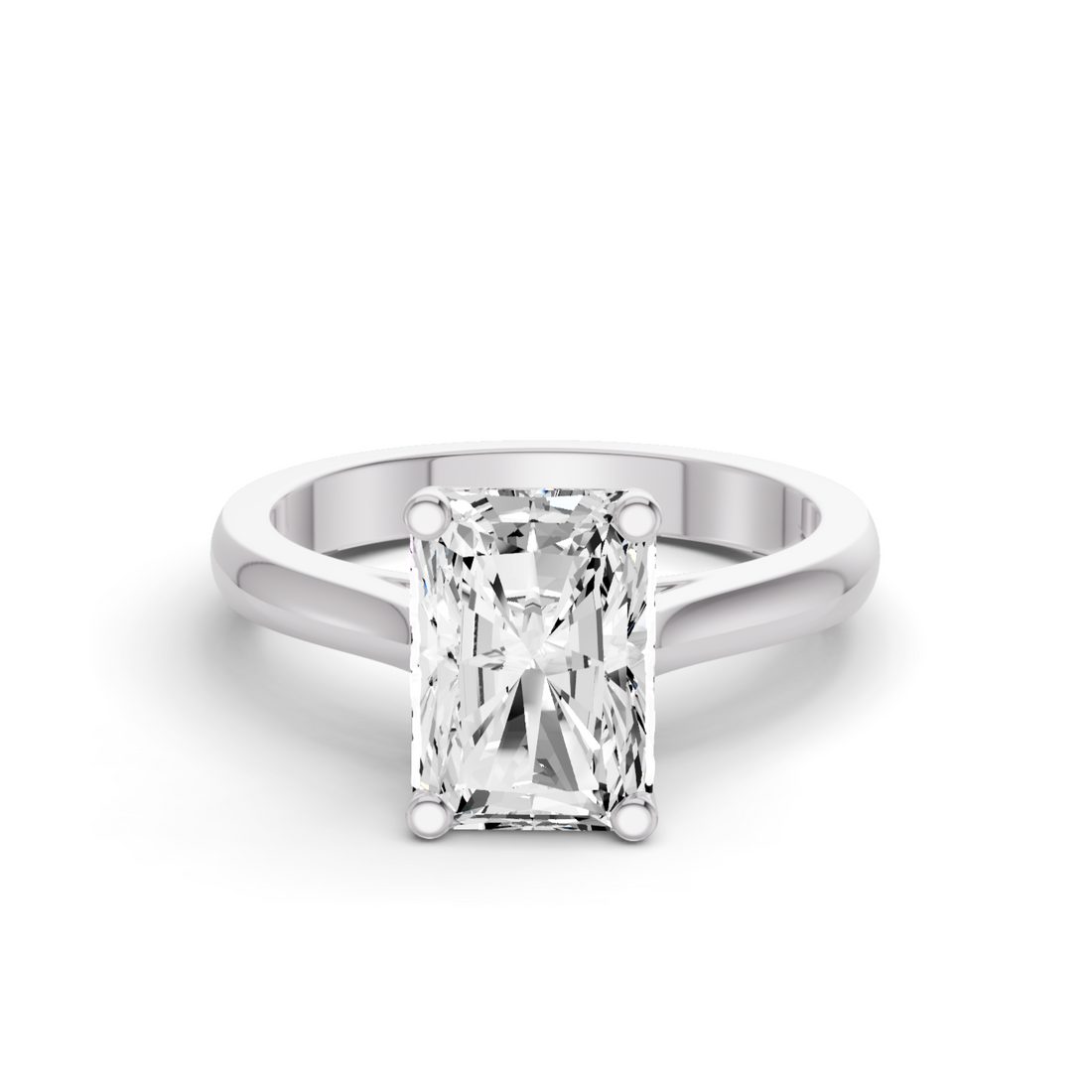 Radiant Cut Lab Grown Diamond Cathedral Solitaire Ring - 14K White Gold