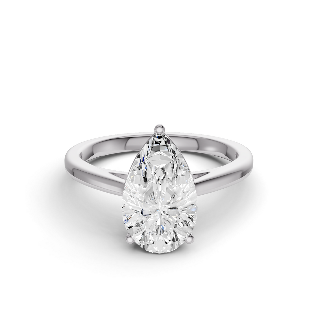 Pear Cut Lab Grown Diamond Basket Split Shank Solitaire Ring - 14K White Gold