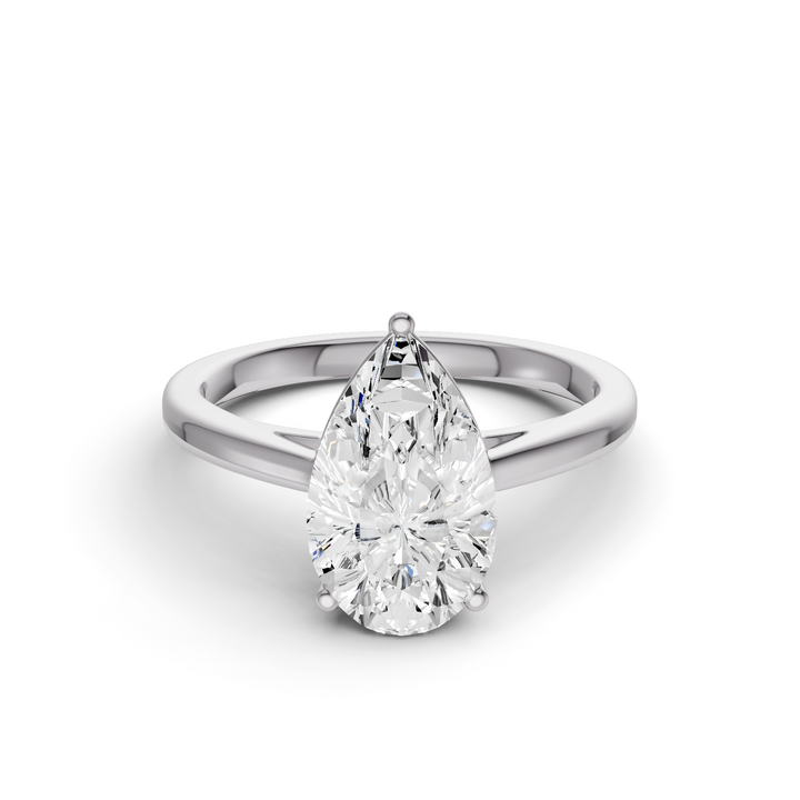 Pear Cut Lab Grown Diamond Basket Split Shank Solitaire Ring - 14K White Gold