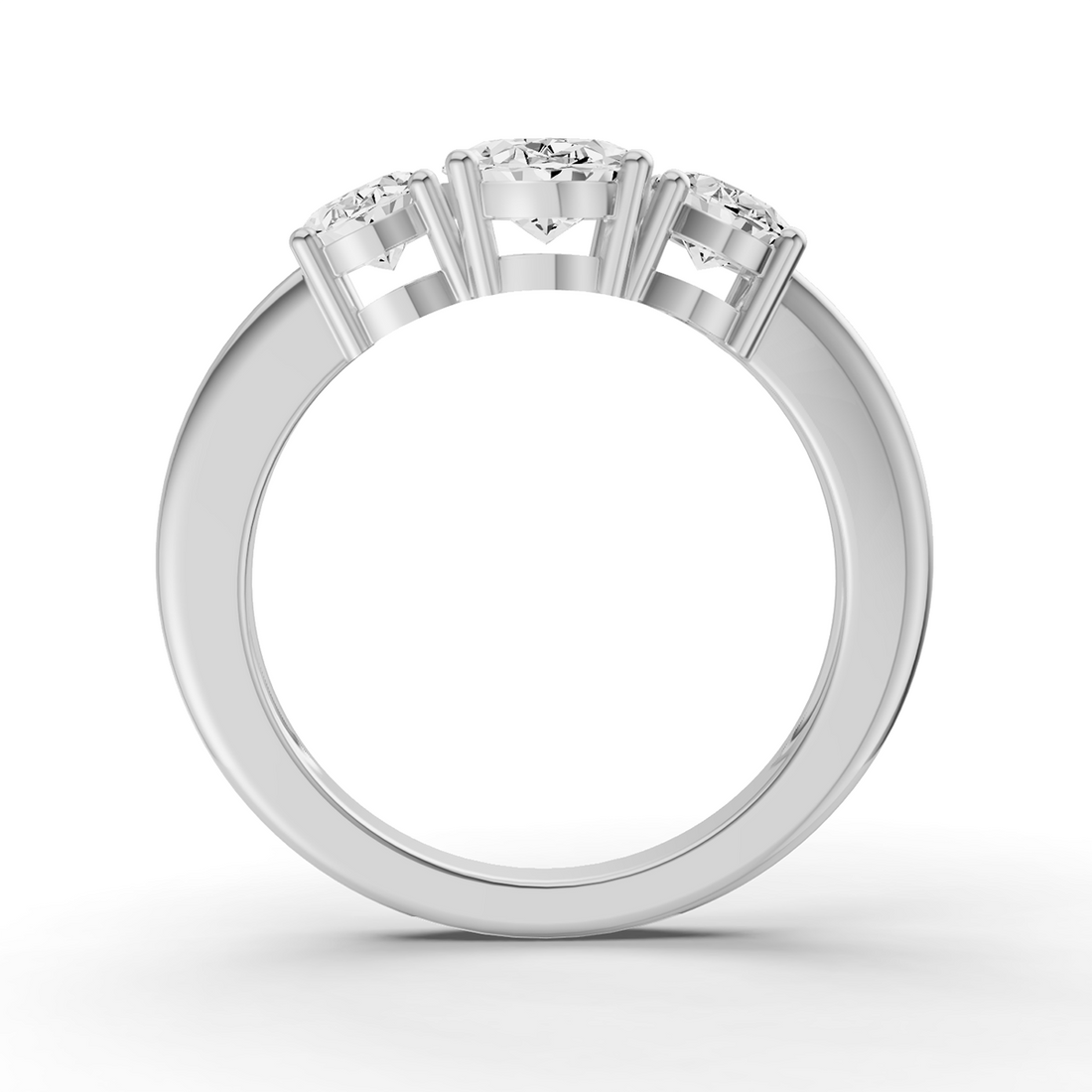 TW Oval Lab Grown 3 Stone Basket Setting Ring - 14K White Gold