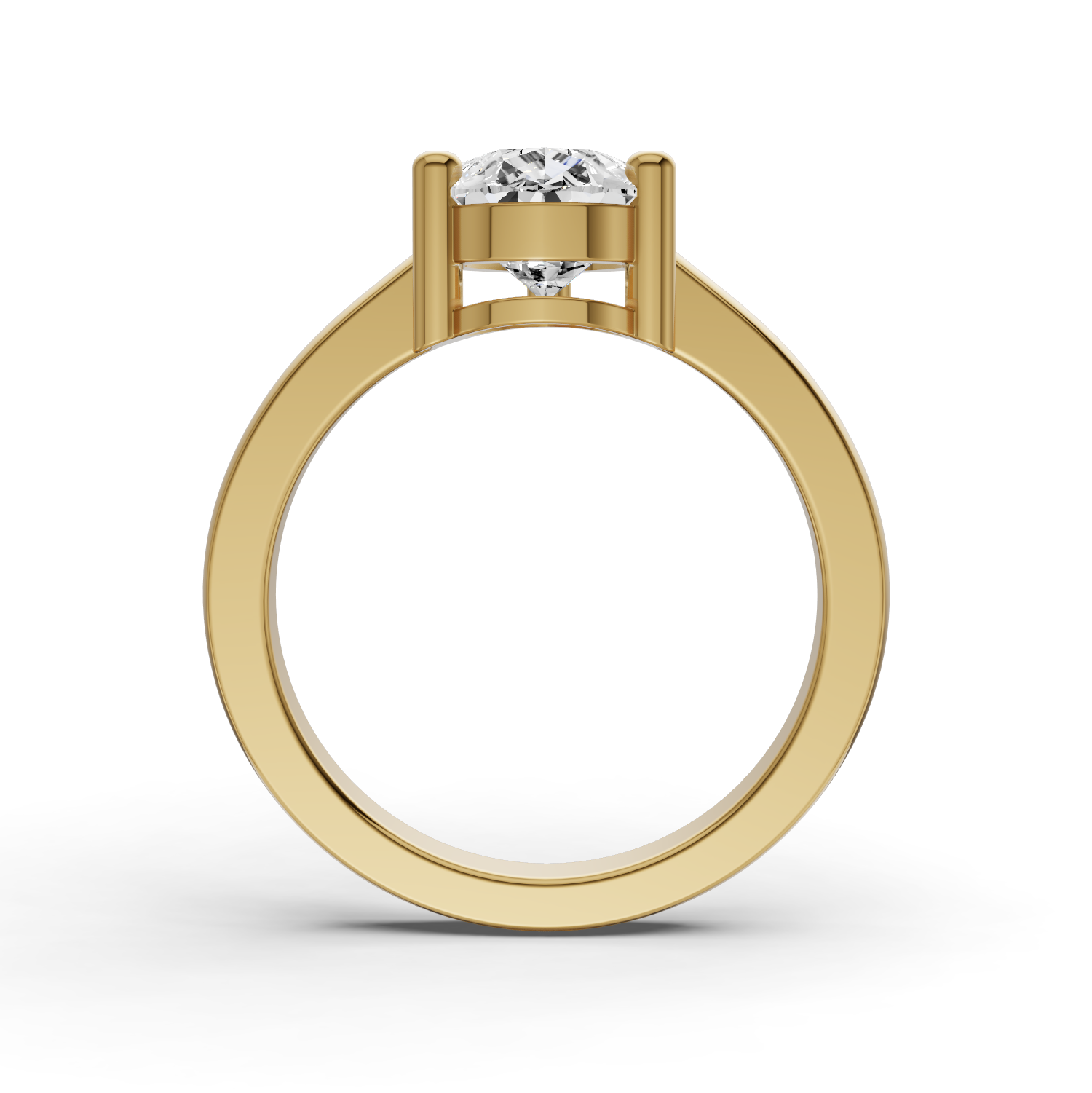 Pear Cut Lab Grown Diamond Basket Regular Shank Solitaire Ring - 14K Yellow Gold