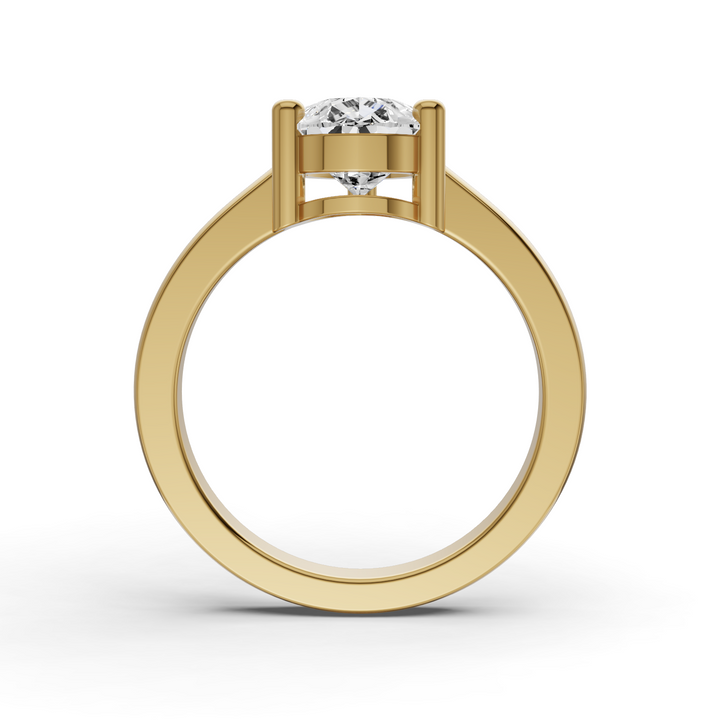 Pear Cut Lab Grown Diamond Basket Regular Shank Solitaire Ring - 14K Yellow Gold