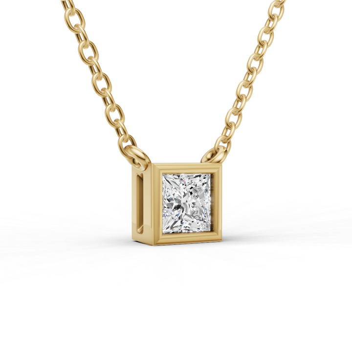 Lab Grown Princess Cut Diamond Solitaire Pendant with Bezel Setting