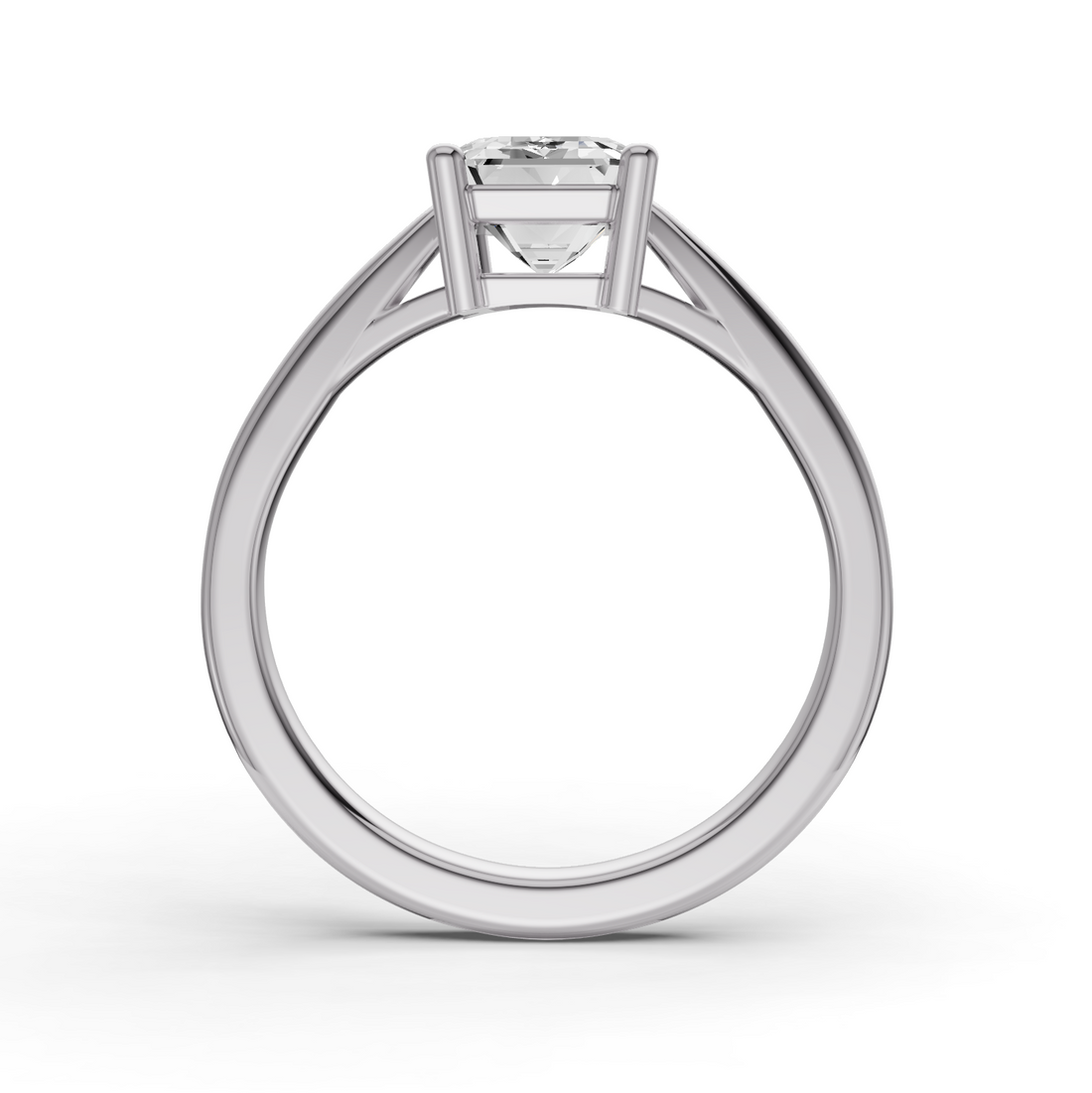 Emerald Cut Lab Grown Diamond Basket Split Shank Solitaire Ring - 14K White Gold