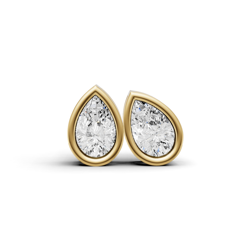 Lab Grown Pear Shape Diamond Solitaire Earrings with Bezel Setting