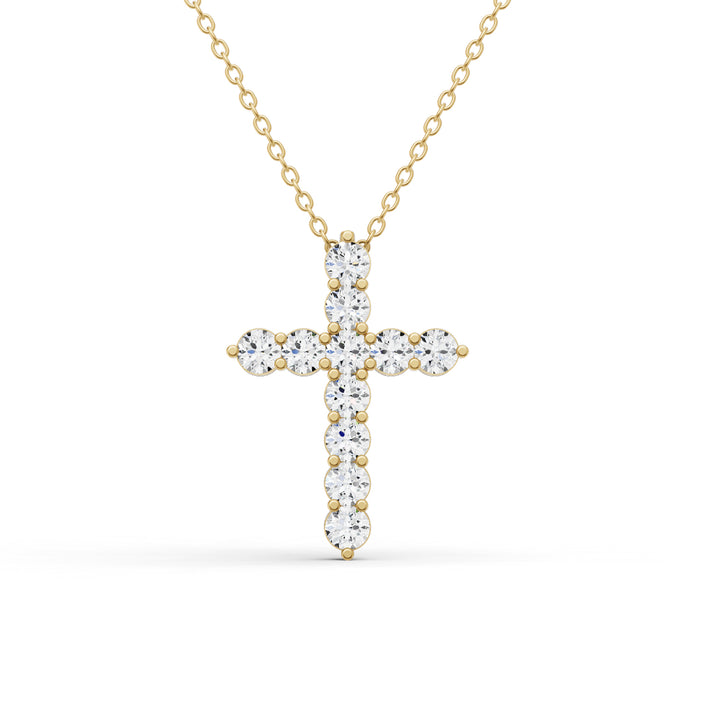 Round Lab Grown Diamond 11 Stone Cross Pendant