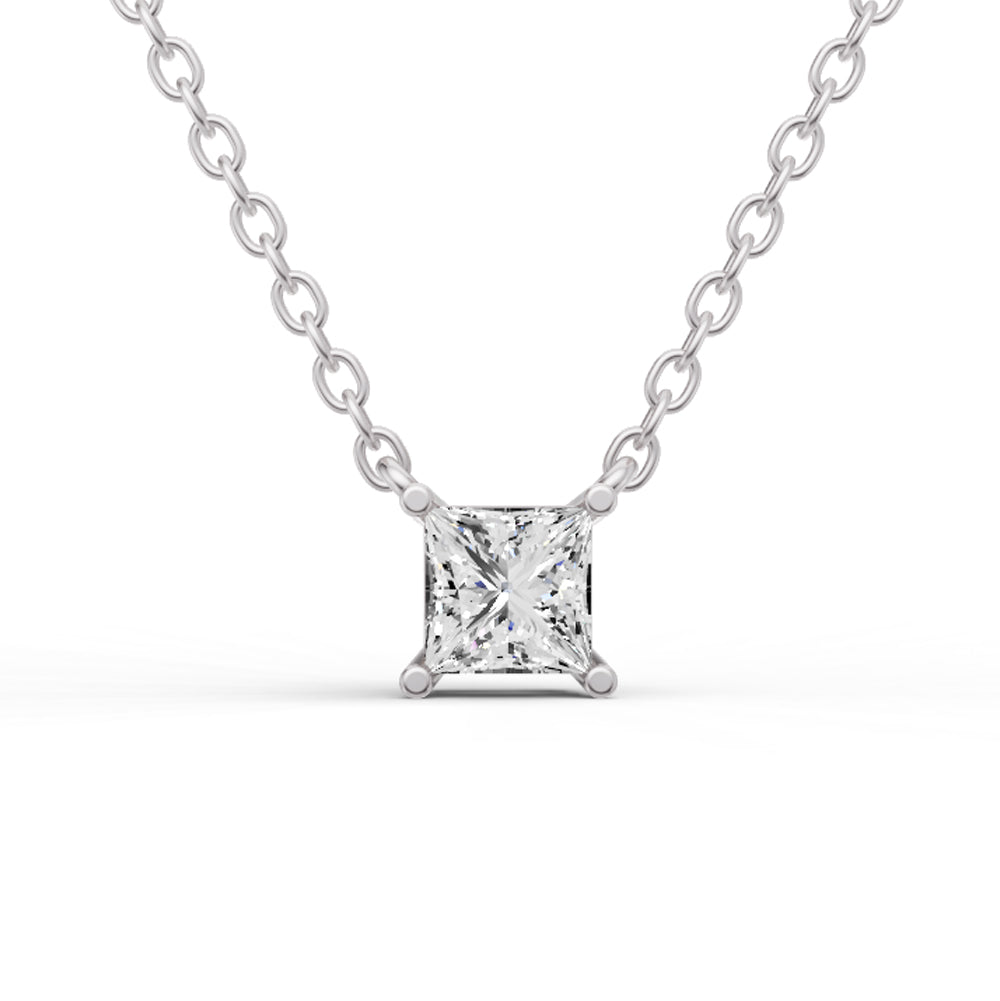 Lab Grown Floating Princess Cut Diamond Solitaire Pendant