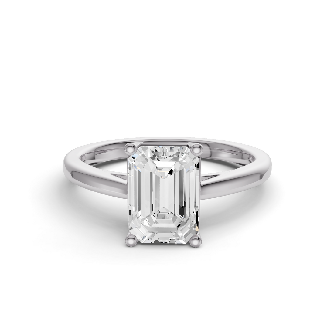 Emerald Cut Lab Grown Diamond Basket Split Shank Solitaire Ring - 14K White Gold