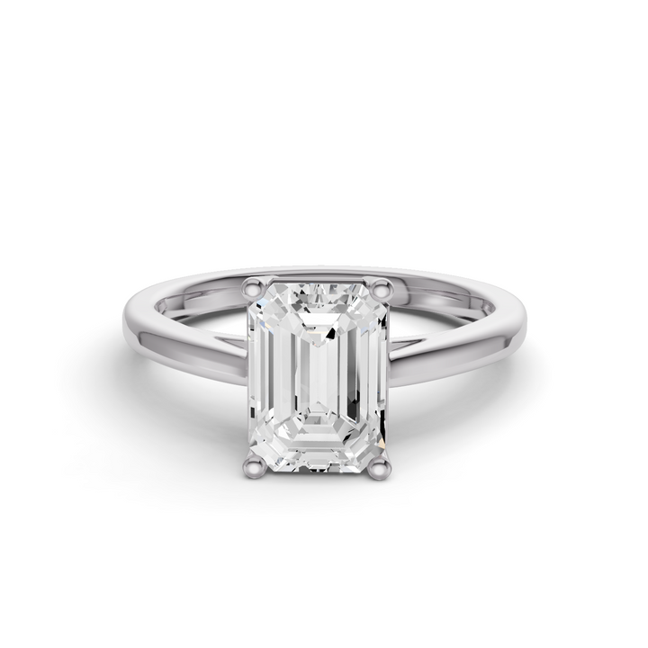 Emerald Cut Lab Grown Diamond Basket Split Shank Solitaire Ring - 14K White Gold