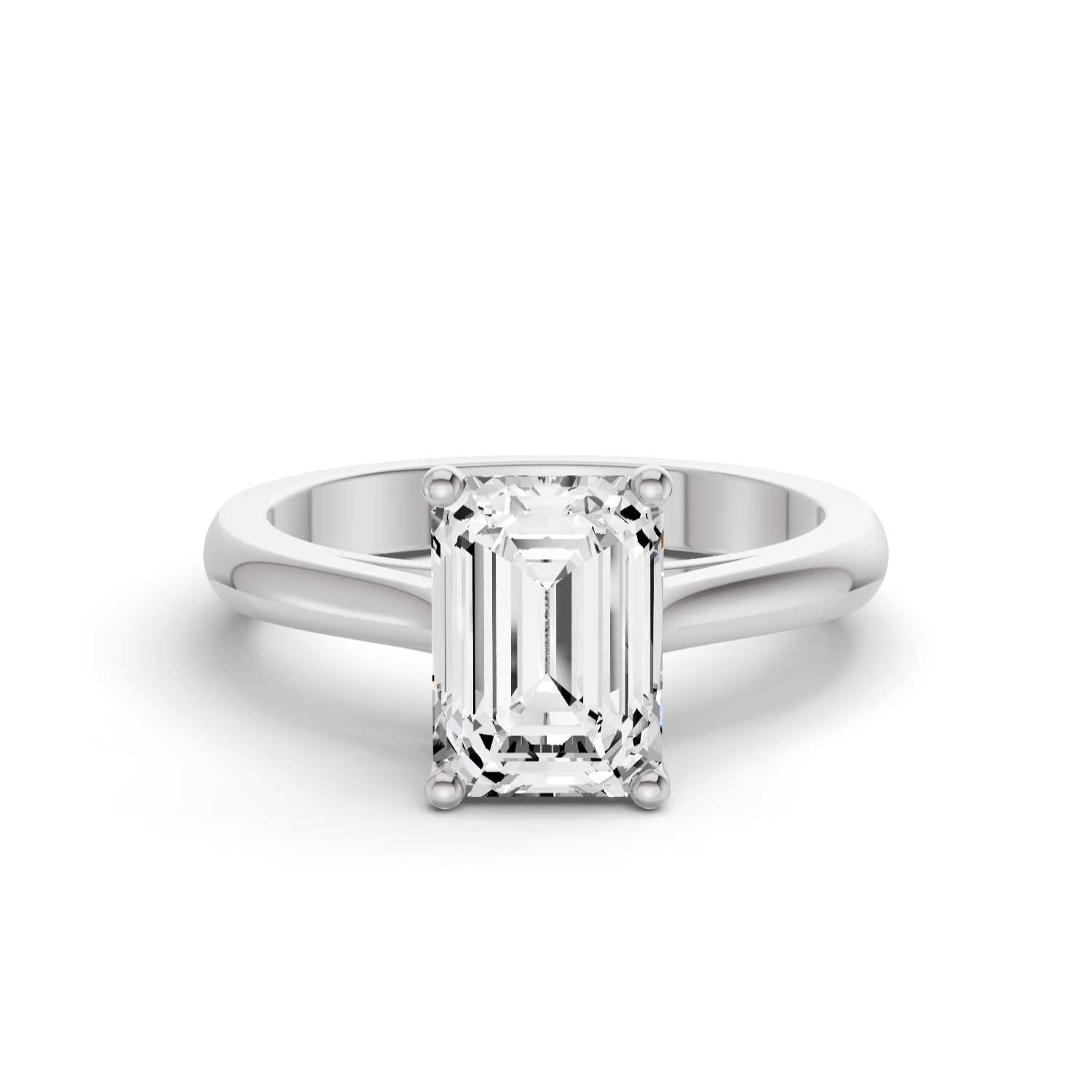 Emerald Cut Lab Grown Diamond Cathedral Solitaire Ring - 14K White Gold