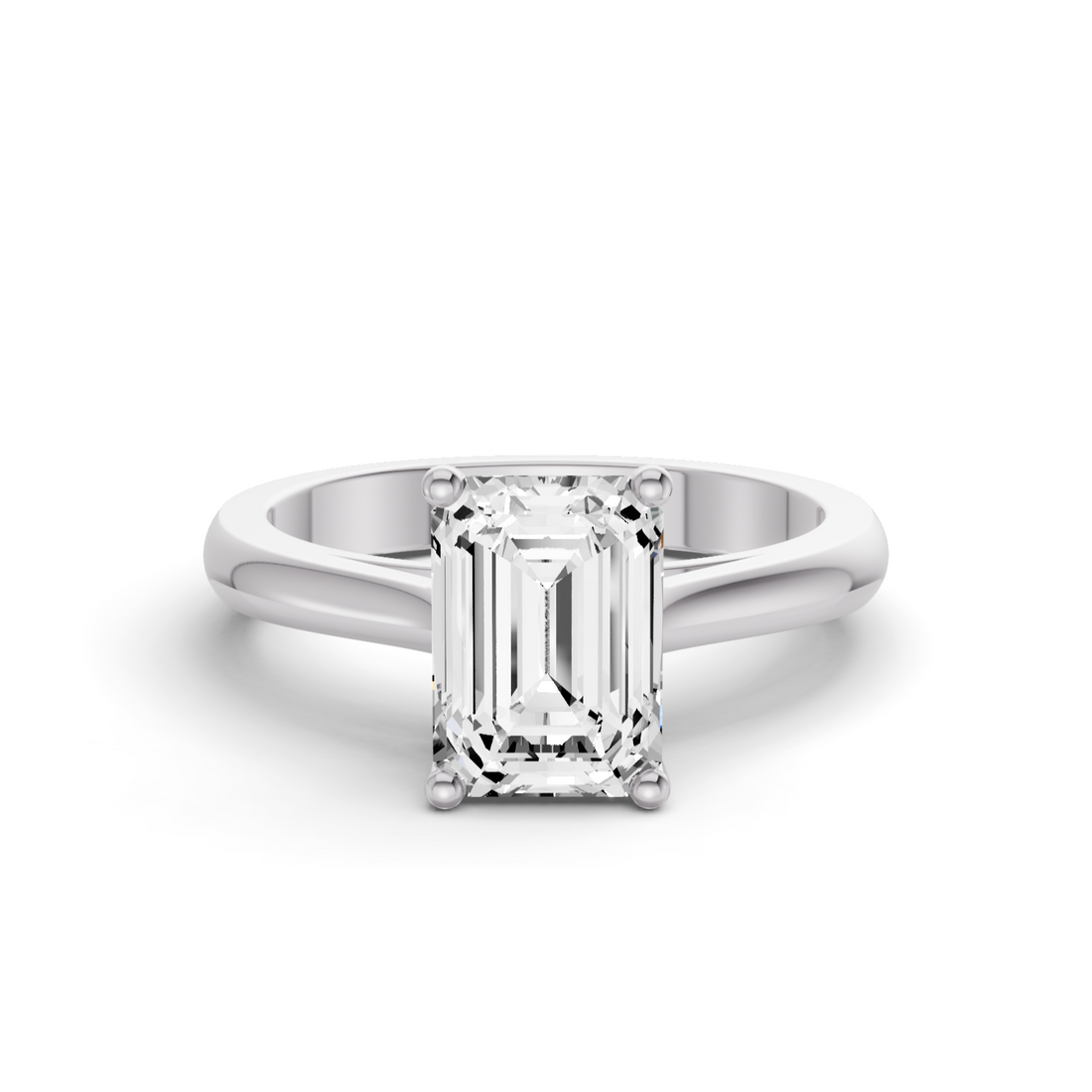 Emerald Cut Lab Grown Diamond Cathedral Solitaire Ring - 14K White Gold
