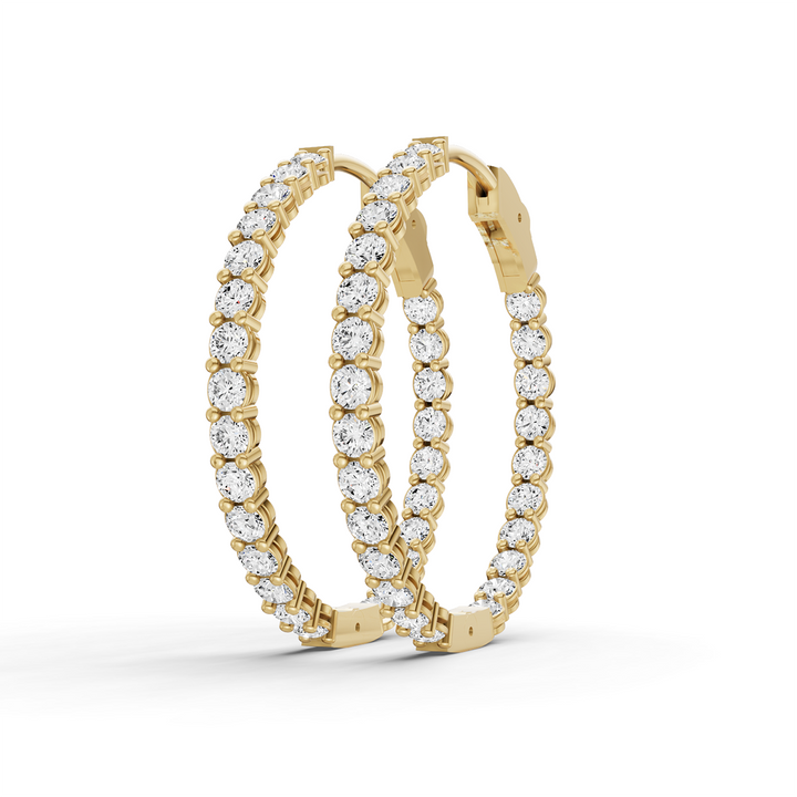 Lab Grown Diamond Round Shape In & Out Hoop Earrings