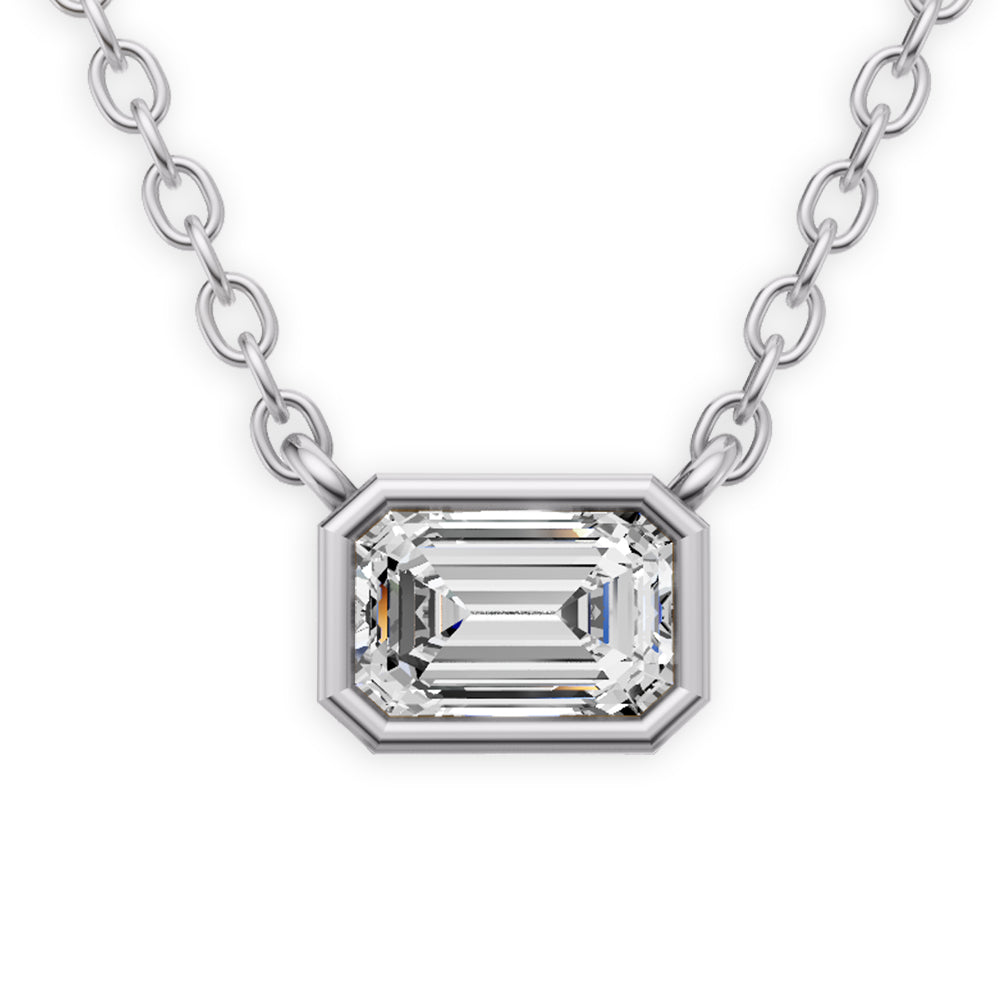 Lab Grown Emerald Shape Diamond Solitaire Pendant with Bezel Setting