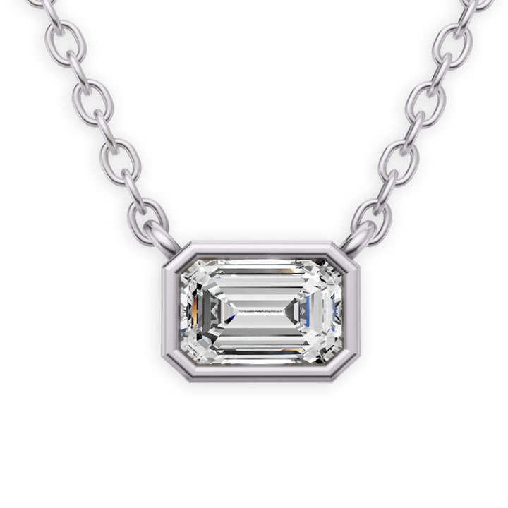Lab Grown Emerald Shape Diamond Solitaire Pendant with Bezel Setting