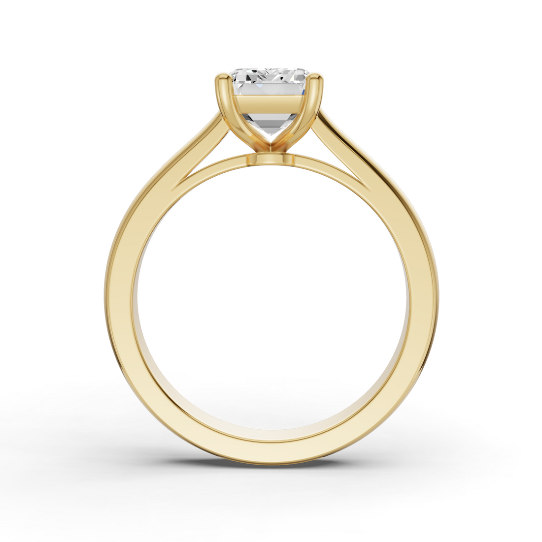 Emerald Cut Lab Grown Diamond Cathedral Solitaire Ring - 14K Yellow Gold