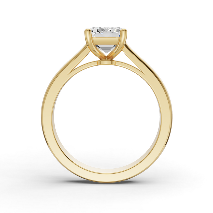 Emerald Cut Lab Grown Diamond Cathedral Solitaire Ring - 14K Yellow Gold