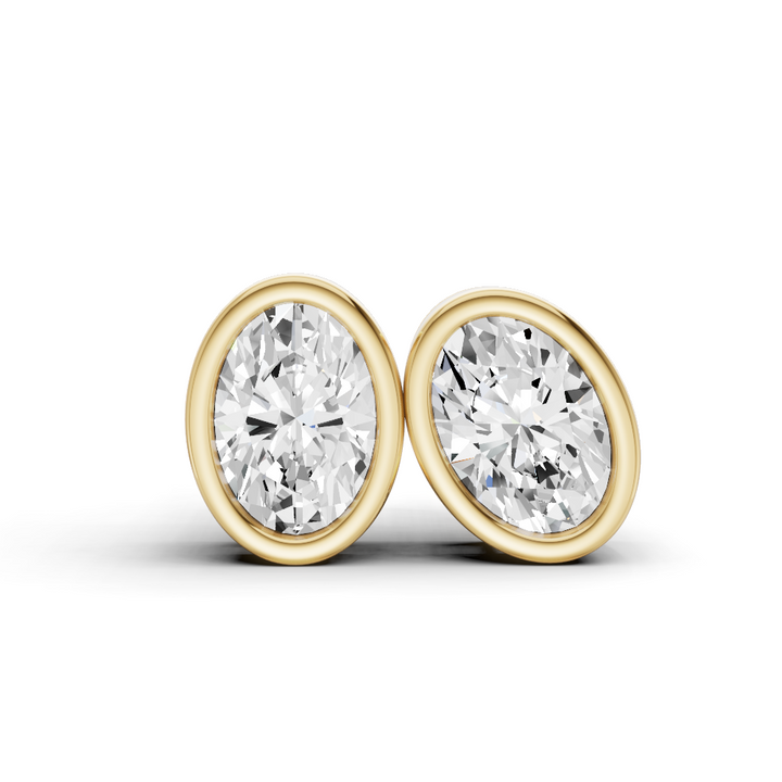 Lab Grown Oval Shape Diamond Solitaire Earrings with Bezel Setting