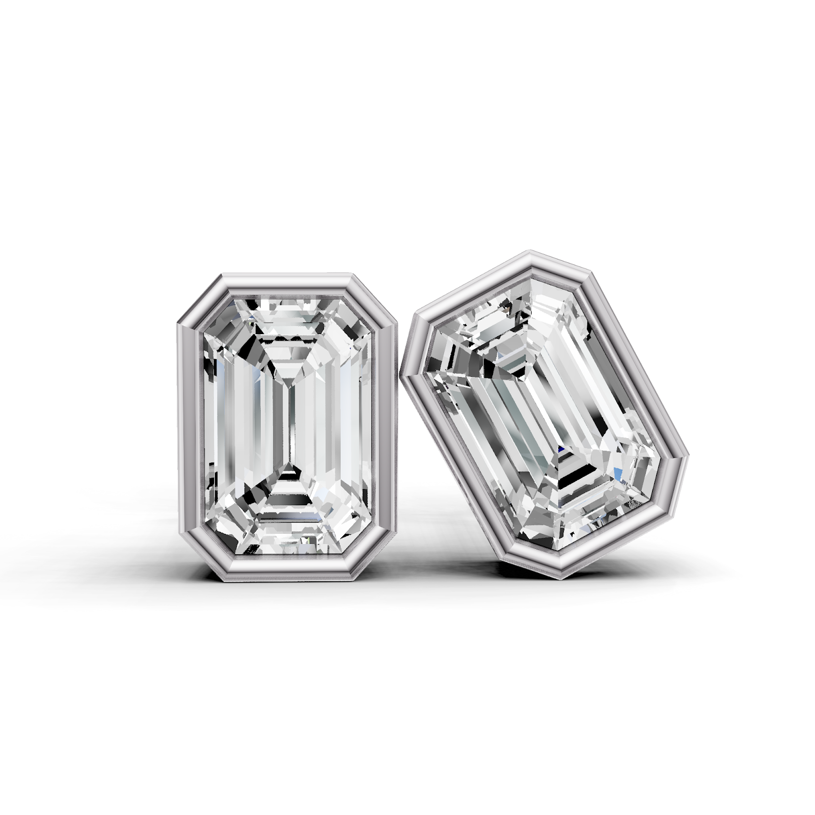 Lab Grown Emerald Shape Diamond Solitaire Earrings with Bezel Setting