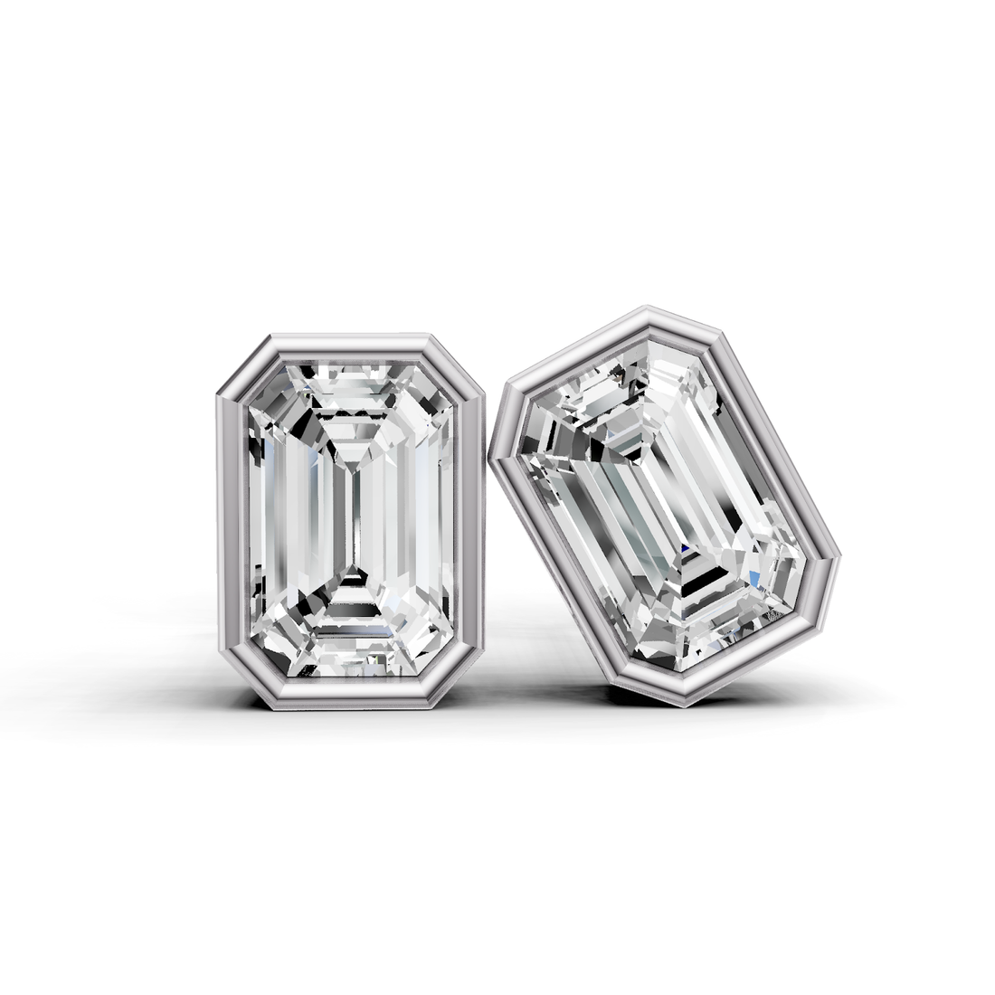 Lab Grown Emerald Shape Diamond Solitaire Earrings with Bezel Setting