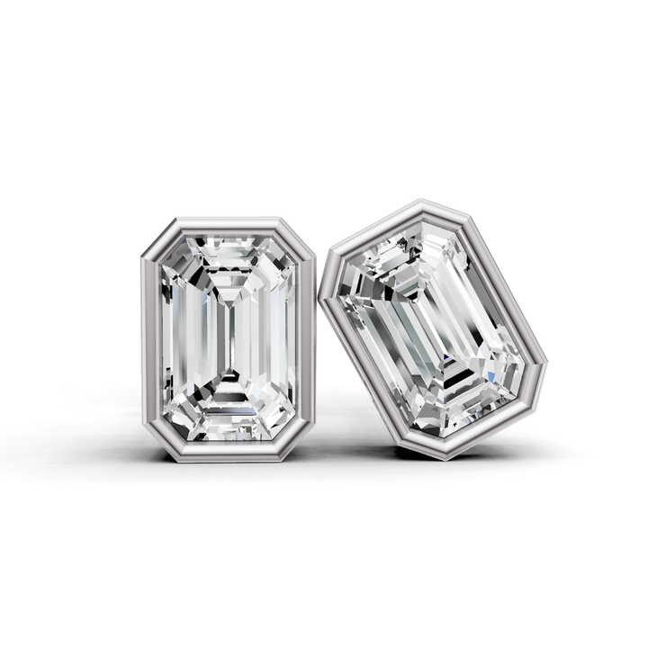 Lab Grown Emerald Shape Diamond Solitaire Earrings with Bezel Setting