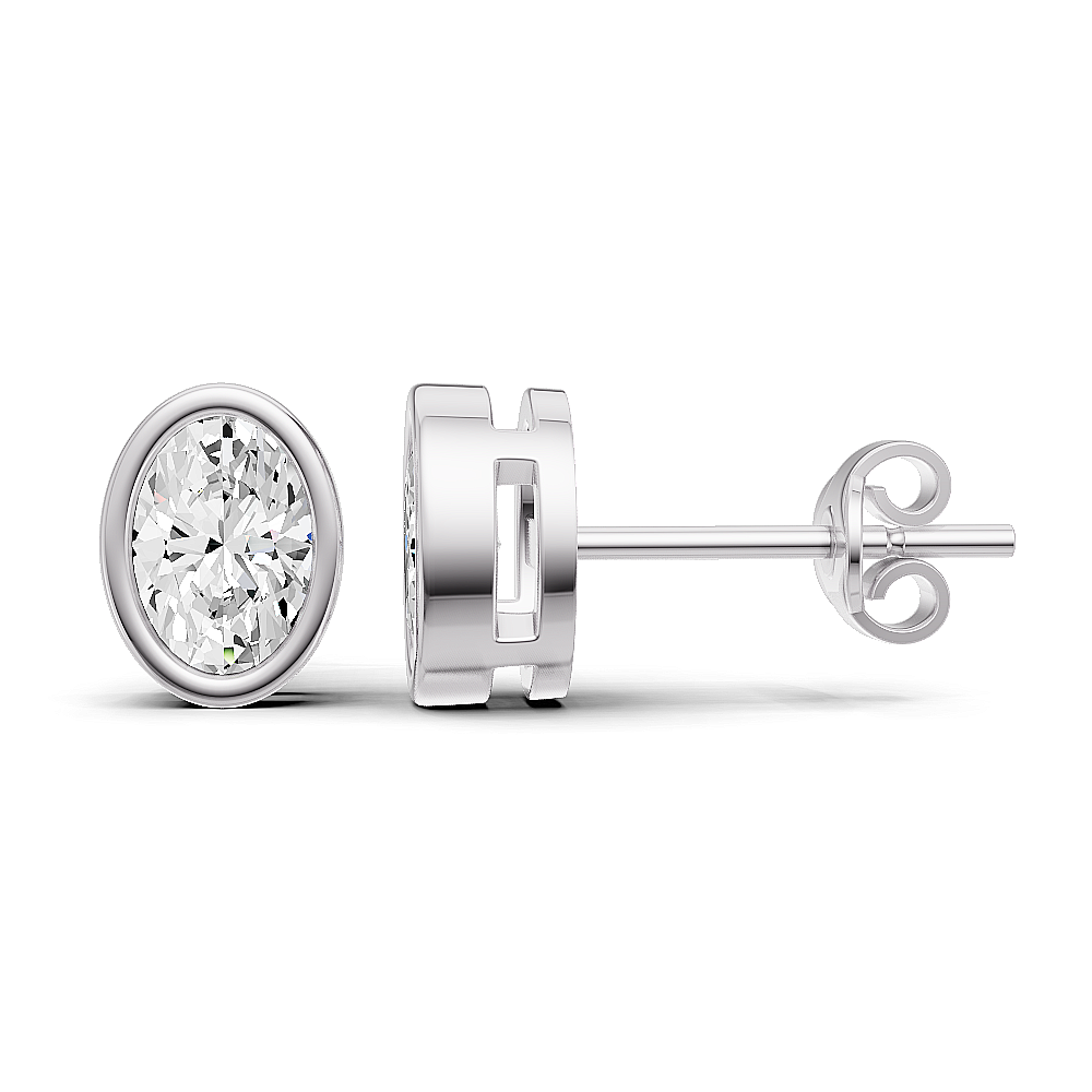 Lab Grown Oval Shape Diamond Solitaire Earrings with Bezel Setting