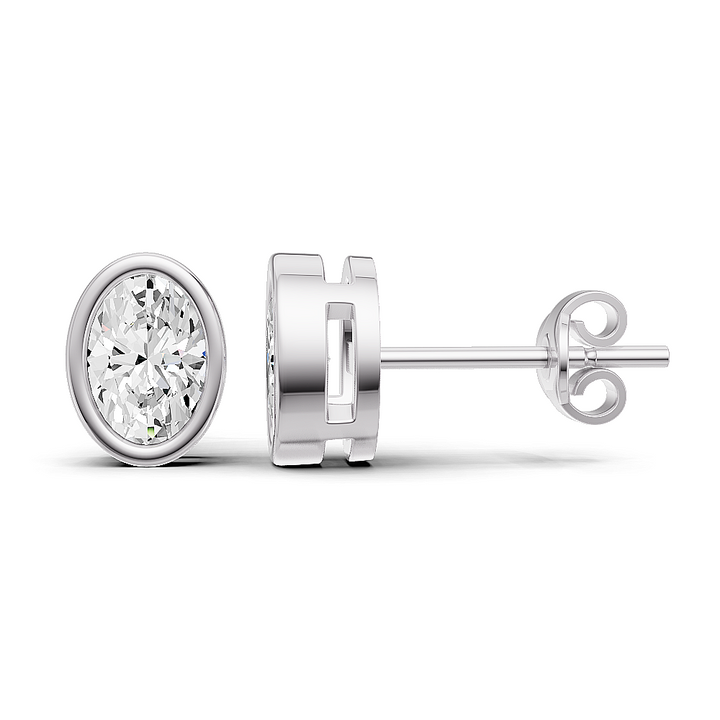 Lab Grown Oval Shape Diamond Solitaire Earrings with Bezel Setting