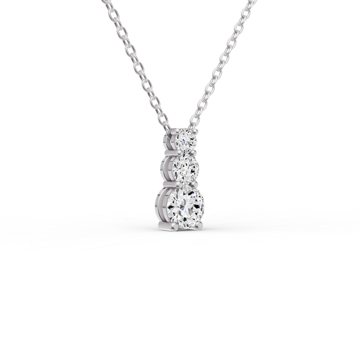 Round Lab Grown Diamond Three Stone Snow Hidden Bail Pendant