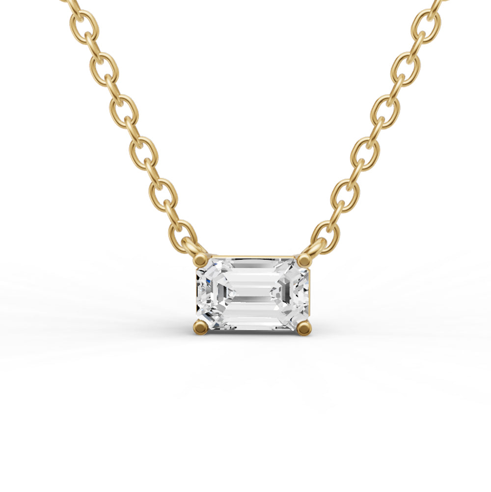 Lab Grown Floating Emerald Shape Diamond Solitaire Pendant