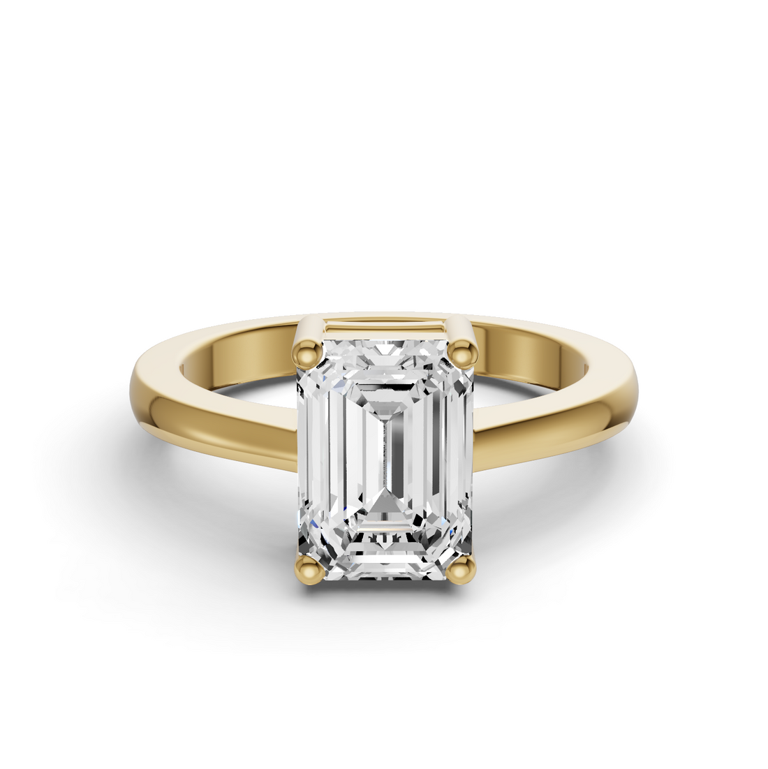 Emerald Cut Lab Grown Diamond Basket Regular Shank Solitaire Ring - 14K Yellow Gold