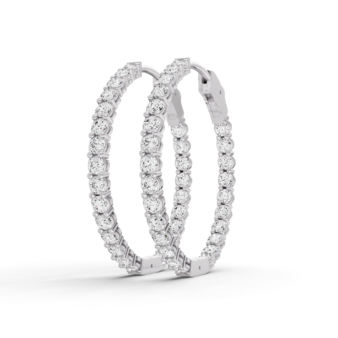Lab Grown Diamond Round Shape In & Out Hoop Earrings
