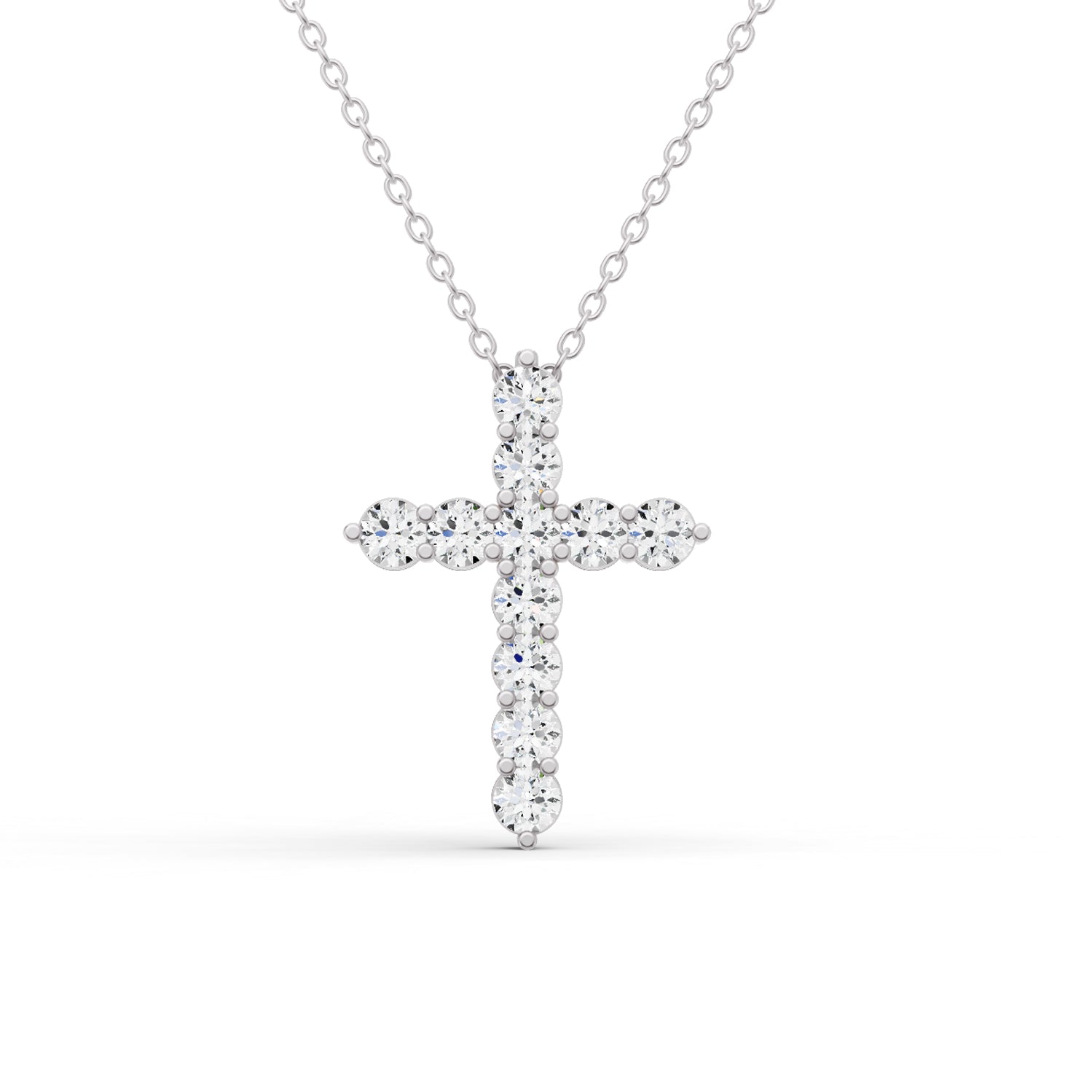 Round Lab Grown Diamond 11 Stone Cross Pendant