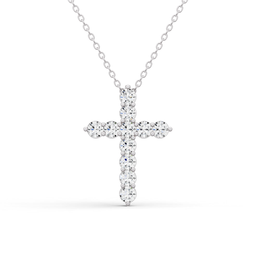 Round Lab Grown Diamond 11 Stone Cross Pendant