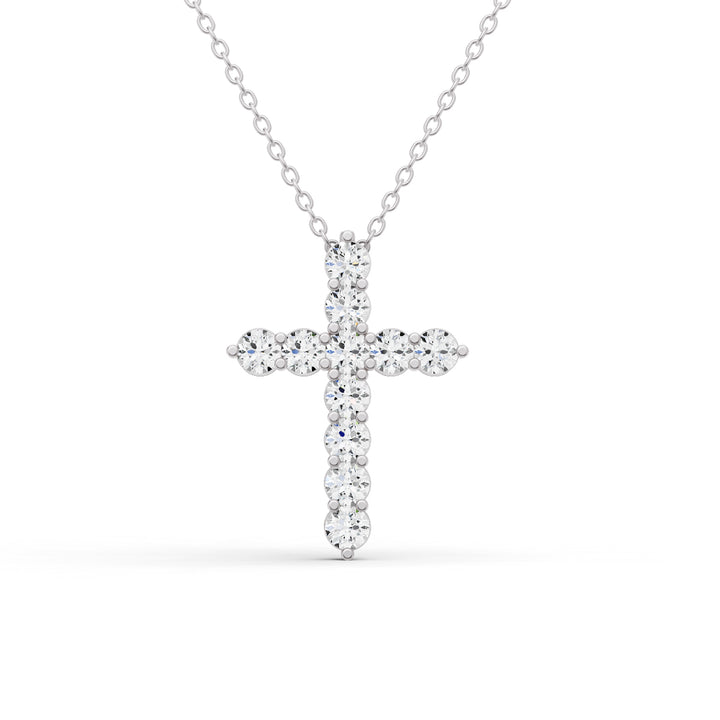 Round Lab Grown Diamond 11 Stone Cross Pendant