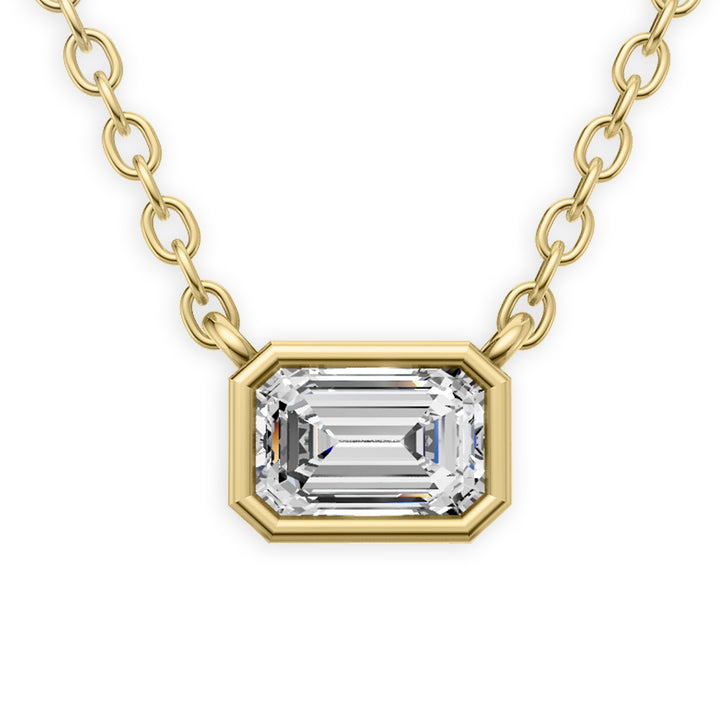 Lab Grown Emerald Shape Diamond Solitaire Pendant with Bezel Setting