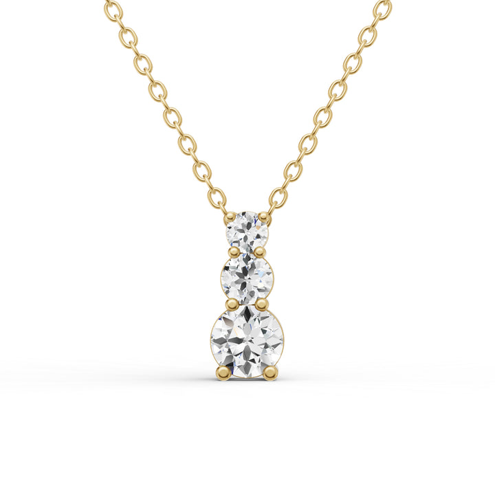 Round Lab Grown Diamond Three Stone Snow Hidden Bail Pendant